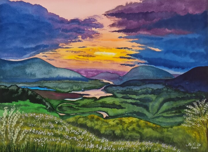 Pittura intitolato "Colors of Ireland" da Natalia Buhaienko, Opera d'arte originale, Acquarello