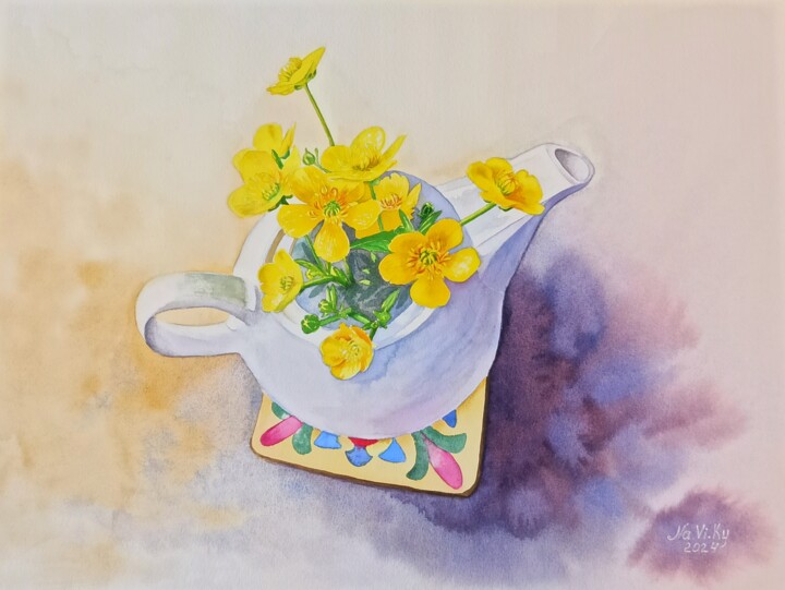 绘画 标题为“Magic teapot” 由Natalia Buhaienko, 原创艺术品, 水彩