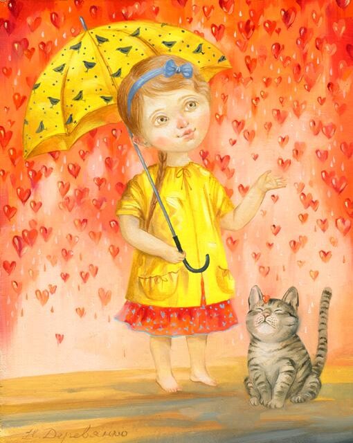 Pittura intitolato "Love rain / Не пряч…" da Natalia Derevianko, Opera d'arte originale, Olio