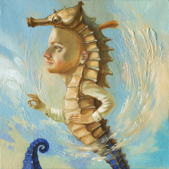 Painting titled "Seahorse / Cavalluc…" by Natalia Derevianko, Original Artwork, Oil