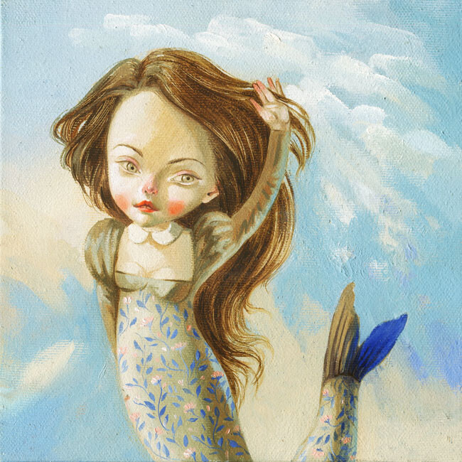 Painting titled "Mermaid / Sirena /…" by Natalia Derevianko, Original Artwork, Oil