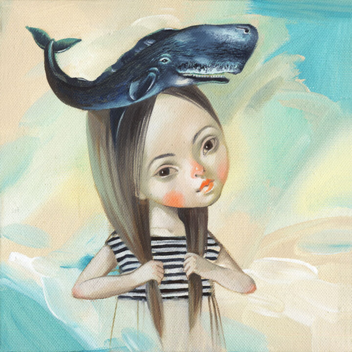 Pintura intitulada "Whale girl / Balena" por Natalia Derevianko, Obras de arte originais, Óleo