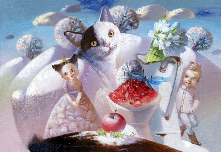 Painting titled "Cherry dessert - Ви…" by Natalia Derevianko, Original Artwork, Oil