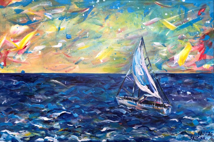 Картина под названием "Sailboat Painting" - Natalia Dubyna, Подлинное произведение искусства, Акрил