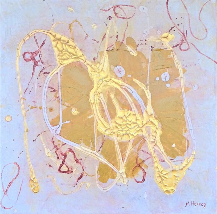 Malerei mit dem Titel "Goldener Elefant" von Natalia Jelusic, Original-Kunstwerk, Acryl