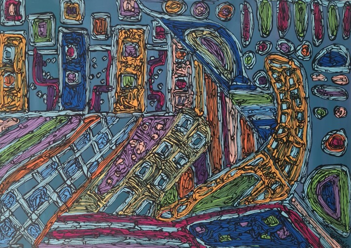 Pintura titulada "Neon City" por Natalia Junasova, Obra de arte original, Acrílico