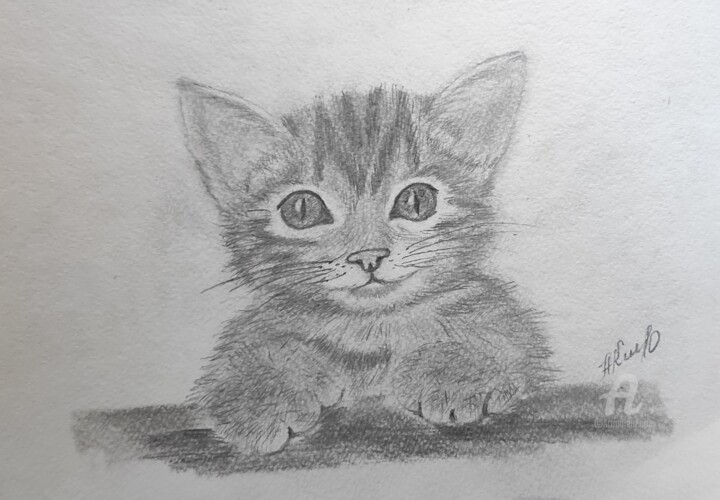 Peinture intitulée "Весёлый котёнок" par Nataliia K (Iurochkina), Œuvre d'art originale, Crayon