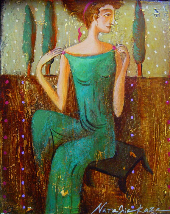 Malerei mit dem Titel "Lady in Blue" von Natalia Kaza, Original-Kunstwerk, Acryl