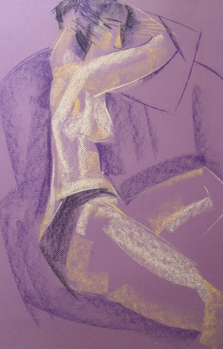 Drawing titled "Model in lilac" by Natalia Kaza, Original Artwork, Pastel