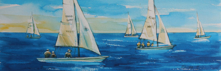 Painting titled "Under sails -1" by Natalia-Khromykh, Original Artwork, Watercolor