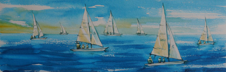 Schilderij getiteld "Under sails" door Natalia-Khromykh, Origineel Kunstwerk, Aquarel