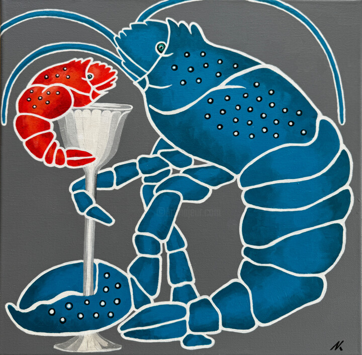"A lone lobster #4 (…" başlıklı Tablo Natalia Kludt tarafından, Orijinal sanat, Akrilik Ahşap Sedye çerçevesi üzerine monte…