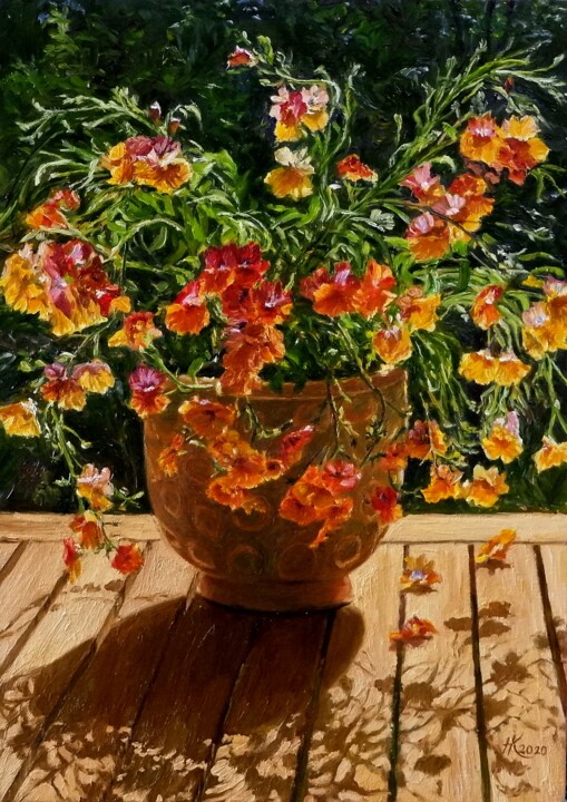 Painting titled "Sunny Mood" by Natalia Korbukh, Original Artwork, Oil