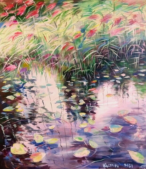 Картина под названием "Pond" - Natalia Kostrova, Подлинное произведение искусства, Акрил Установлен на Деревянная рама для н…