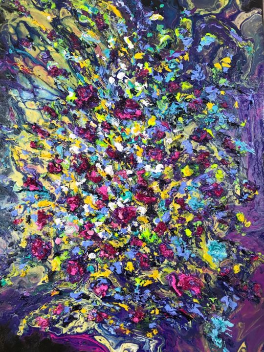 Картина под названием "Floral Galaxy" - Natalia Kutova, Подлинное произведение искусства, Акрил