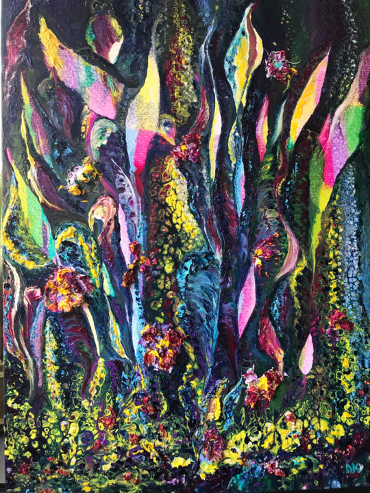 제목이 "Kupala Night"인 미술작품 Natalia Kutova로, 원작, 아크릴 나무 들것 프레임에 장착됨