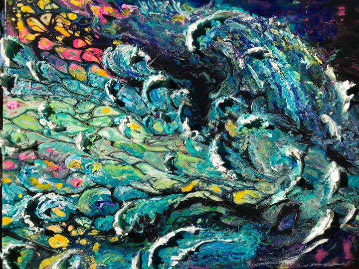 Pittura intitolato "The Wave of Luck" da Natalia Kutova, Opera d'arte originale, Acrilico