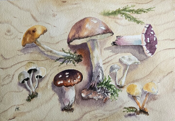 Peinture intitulée "Mushroom sketch" par Natalia Kuznetsova, Œuvre d'art originale, Aquarelle