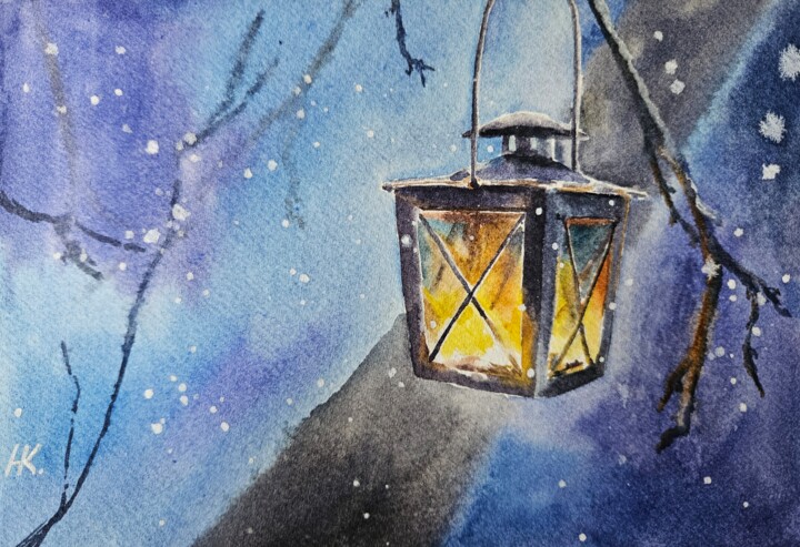 Peinture intitulée "New Year's lantern" par Natalia Kuznetsova, Œuvre d'art originale, Aquarelle