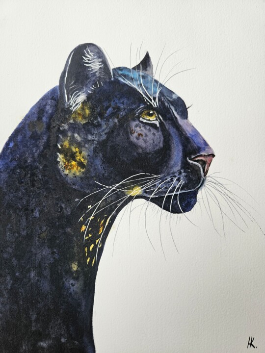Pintura intitulada "Panther" por Natalia Kuznetsova, Obras de arte originais, Aquarela