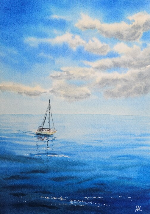 Peinture intitulée "A marine sketch" par Natalia Kuznetsova, Œuvre d'art originale, Aquarelle