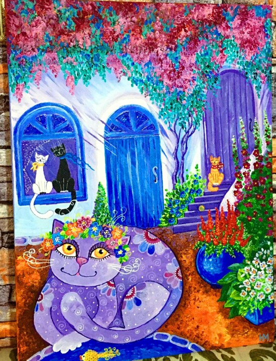 Картина под названием "Кошачья Шамбала." - Наталия Машкина, Подлинное произведение искусства, Акрил