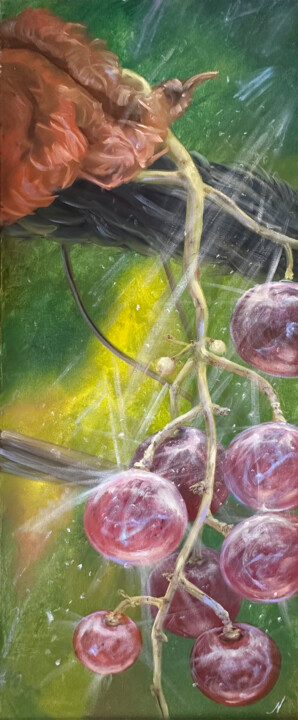 Painting titled "Ruby Grape" by Natalia Mikhaylina, Original Artwork, Oil Mounted on Wood Panel