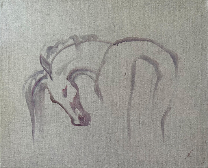 Painting titled "Horse" by Natalia Mikhaylina, Original Artwork, Oil Mounted on Wood Panel