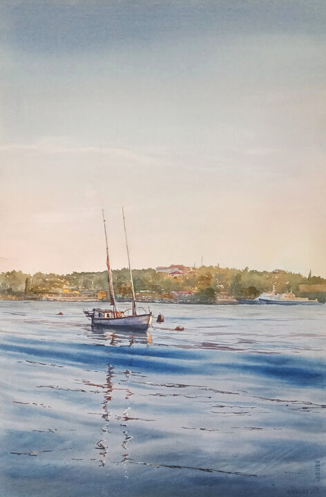 Painting titled "old boat" by Natalia Nesterova, Original Artwork, Watercolor