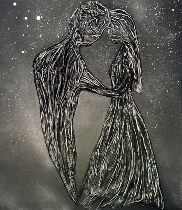 Картина под названием "Date night" - Natalia Pechenkina, Подлинное произведение искусства, Ткань Установлен на Деревянная ра…