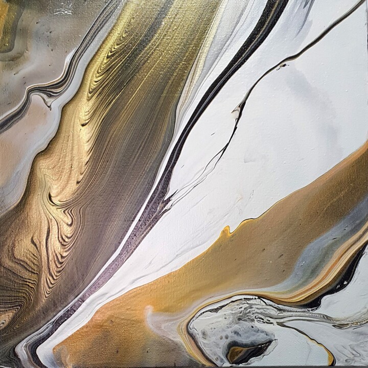 Painting titled "Golden dunes" by Natalia Pechenkina, Original Artwork, Acrylic Mounted on Wood Stretcher frame