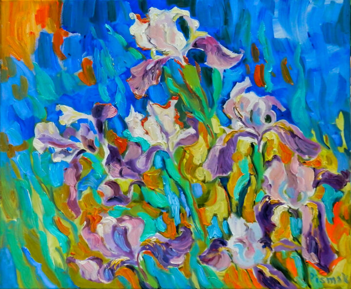"Irises" başlıklı Tablo Natalia Pismak tarafından, Orijinal sanat, Petrol Ahşap Sedye çerçevesi üzerine monte edilmiş