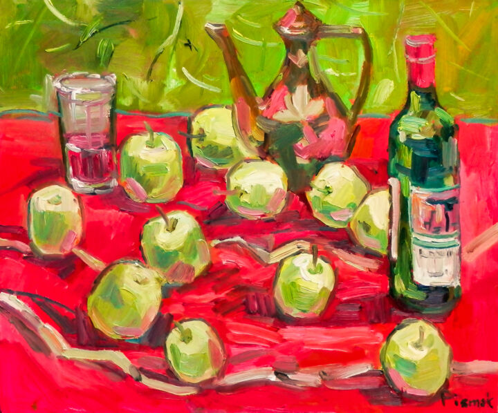 Pintura intitulada "Red And Green" por Natalia Pismak, Obras de arte originais, Óleo Montado em Armação em madeira