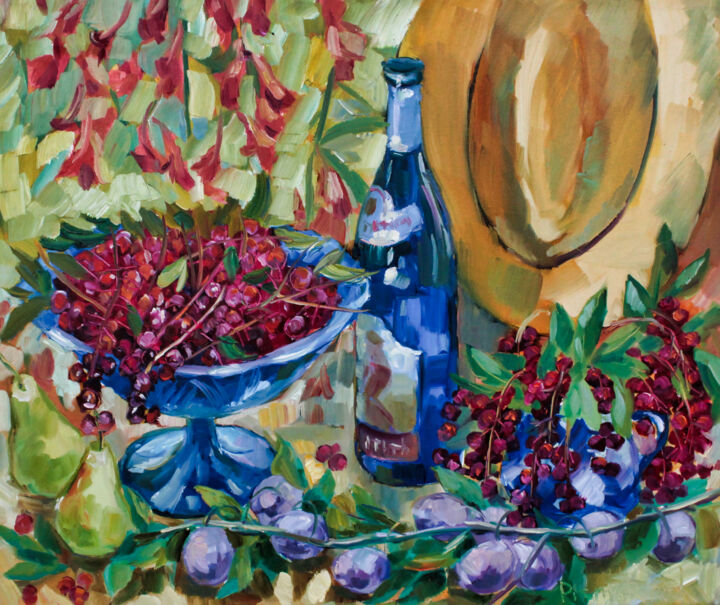 Malarstwo zatytułowany „Chinese Cherry” autorstwa Natalia Pismak, Oryginalna praca, Olej Zamontowany na Drewniana rama noszy