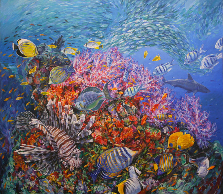 Картина под названием "Underwater world" - Natalia Rezanova, Подлинное произведение искусства, Акрил