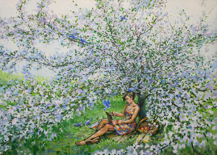 Картина под названием "Blossomed" - Natalia Rezanova, Подлинное произведение искусства, Акрил