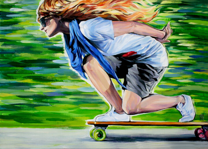 Schilderij getiteld "Full speed ahead" door Natalia Rezanova, Origineel Kunstwerk, Acryl