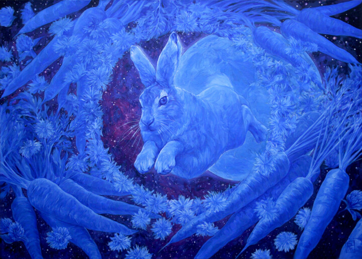 Peinture intitulée "Moon rabbit" par Natalia Rezanova, Œuvre d'art originale, Acrylique