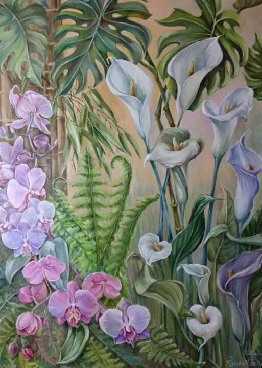 Картина под названием "Тропическая идиллия" - Natalia Rudnitskiy, Подлинное произведение искусства, Масло