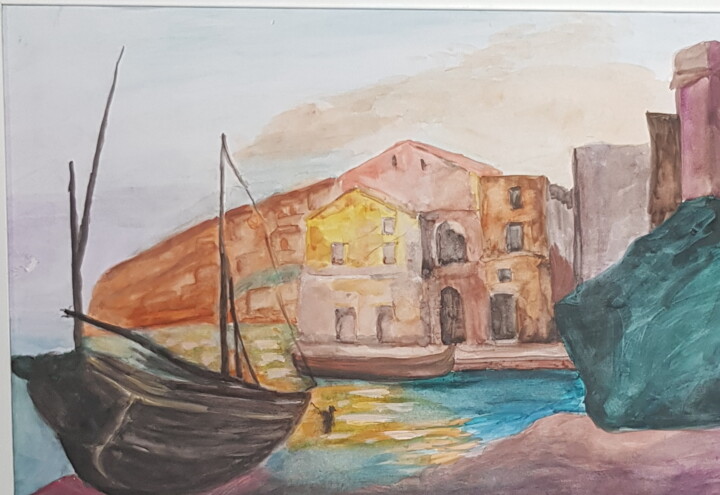 Peinture intitulée "Napoli Bay" par Natalia Sharoni, Œuvre d'art originale, Aquarelle Monté sur Carton