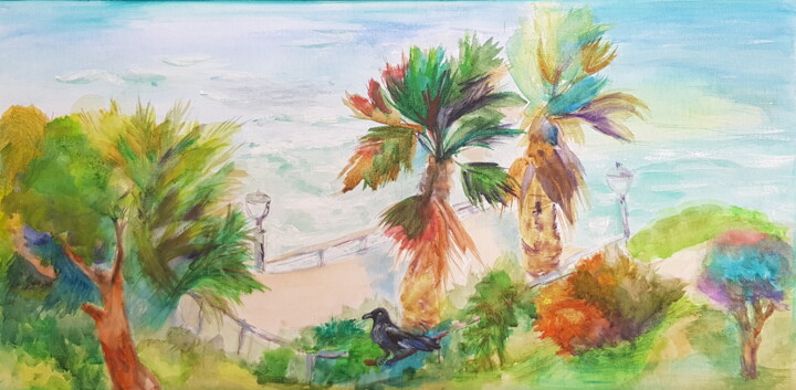 Pintura intitulada "Nizza Boulevard" por Natalia Sharoni, Obras de arte originais, Aquarela Montado em Armação em madeira