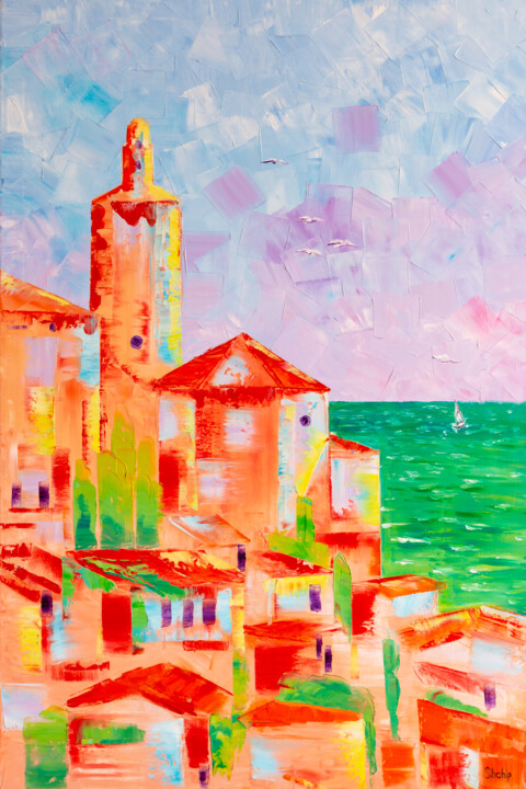 Painting titled "Spain. Coral Town" by Natalia Shchipakina, Original Artwork, Oil