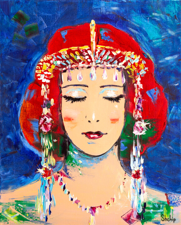 Painting titled "The Queen of Sheba" by Natalia Shchipakina, Original Artwork, Oil Mounted on Wood Stretcher frame