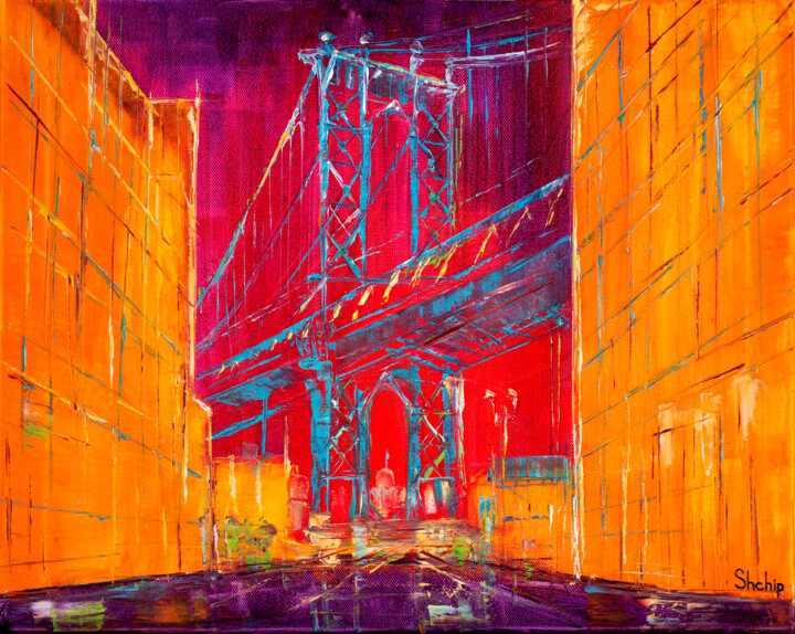 Peinture intitulée "Manhattan Bridge. N…" par Natalia Shchipakina, Œuvre d'art originale, Huile