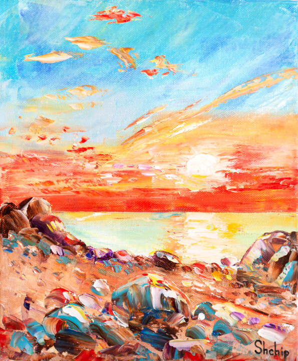 Painting titled "Boniface Beach in T…" by Natalia Shchipakina, Original Artwork, Oil Mounted on Wood Stretcher frame