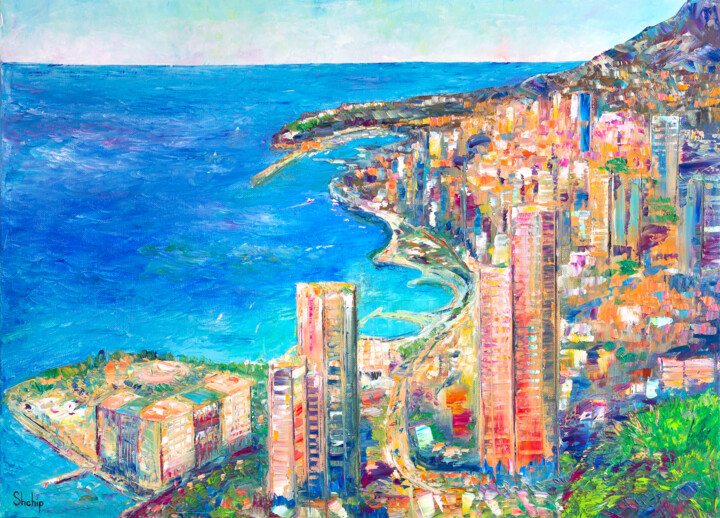 Peinture intitulée "Monte Carlo Bay" par Natalia Shchipakina, Œuvre d'art originale, Huile