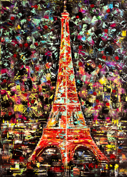 Peinture intitulée "Eiffel Tower. View…" par Natalia Shchipakina, Œuvre d'art originale, Huile Monté sur Châssis en bois