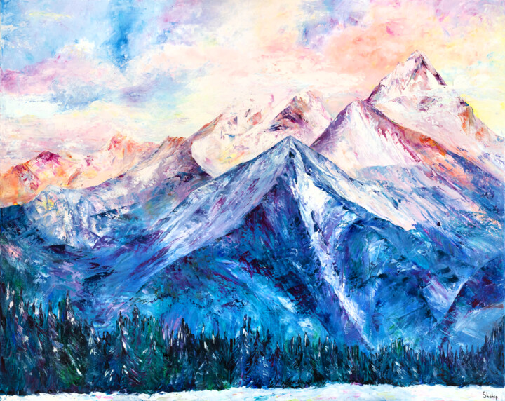 Pittura intitolato "Mont Blanc" da Natalia Shchipakina, Opera d'arte originale, Olio
