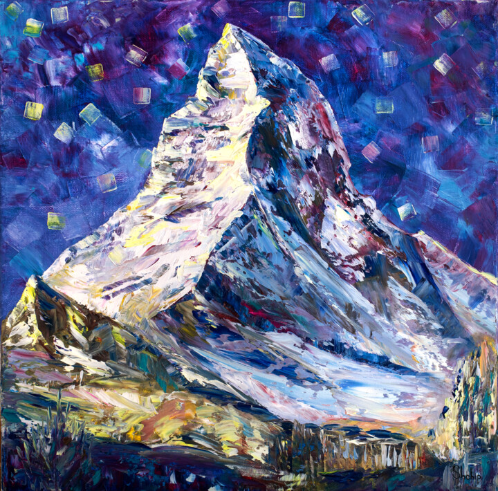Painting titled "Matterhorn in Winter" by Natalia Shchipakina, Original Artwork, Oil