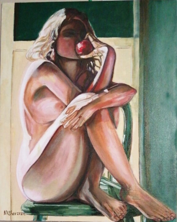 Schilderij getiteld "Девушка с яблоком" door Natalia Shevkunova, Origineel Kunstwerk, Olie